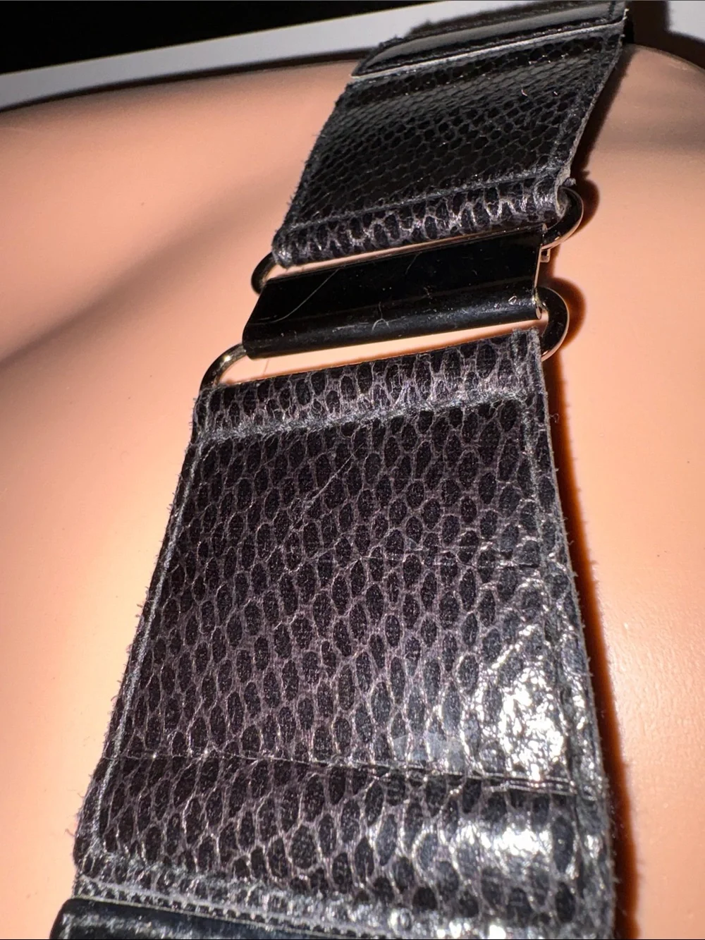Vintage Black Wide Elastic Belt with Snaps & Metal Detail Large/34 Inch Waist